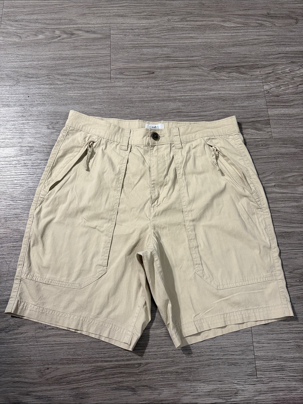 Croft & Barrow Beige Utility Lightweight Cargo Stretch Shorts Mens Size 34